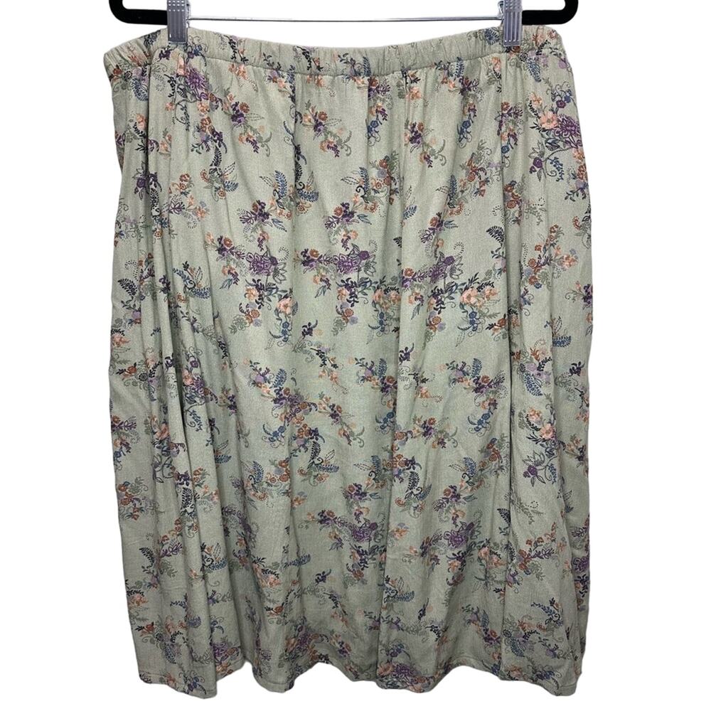 CJ Banks Women’s Floral Embroidered Green Midi Skirt size 2X